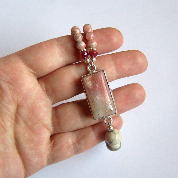 OAK RHODOCHROSITE RUBY JASPER RHODONITE 925 Sterling silver Bracelet Asymmetric - Picture 6 of 10